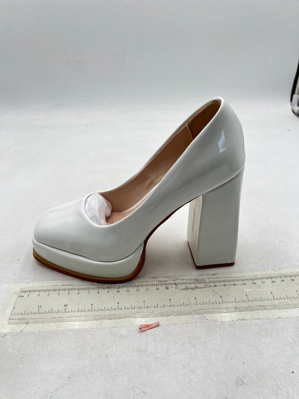 White Women Chunky Heels Platform Pumps Slip On Square Toe Sexy Wedding Shoe